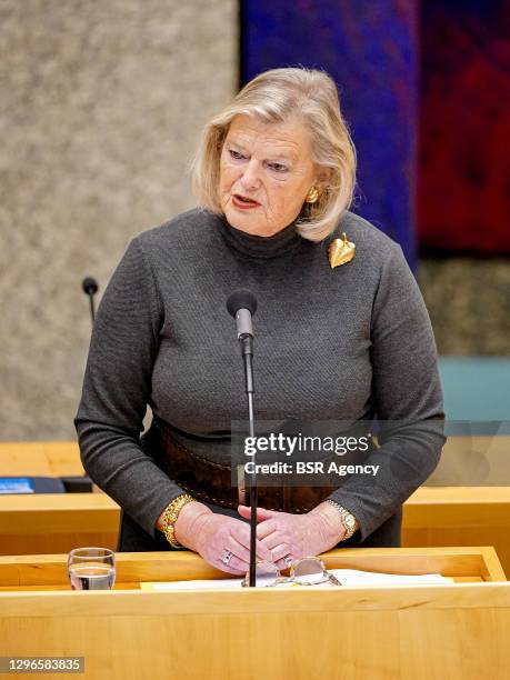 Secretary of State for Justice and Safety Ankie Broekers-Knol seen during the plenary debate in the Tweede kamer parliament on January 12, 2021 in...