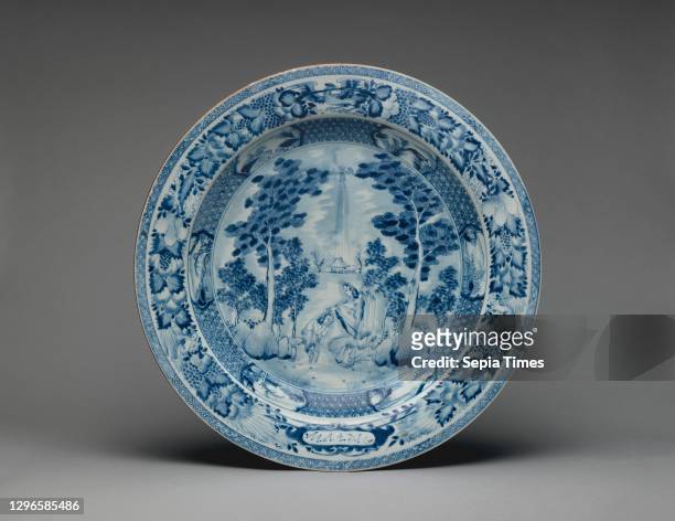 Dish with John the Baptist, ca. 1715–25, Chinese, made for export, Porcelain painted with cobalt blue under a transparent glaze, Overall : 3 1/4 × 20...