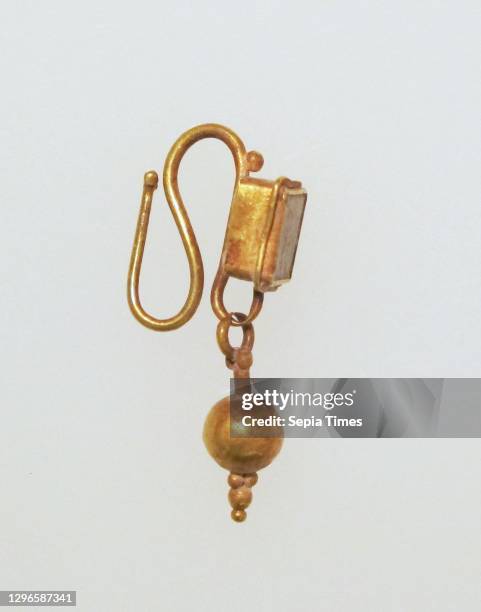Earring-hook type with ball pendant and paste setting, Gold, glass paste, Other: 5/16 - 7/16 - 1 1/16 in. , Gold and Silver.