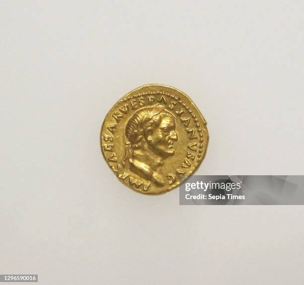 Gold aureus of Vespasian, Early Imperial, Flavian, A.D. 70, Roman, Gold; minted at Rome, Overall: 3/4 x 1/8 in. , Coins, IMP CAESAR VESPASIANVS AVG,...