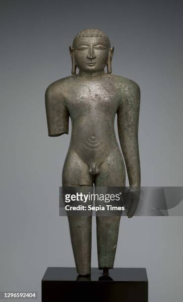 Jain Digambara Tirthanhara Standing in Kayotsarga Meditation Posture, Western Chalukyan period, 12th century, India , Copper alloy, Overall: H. 22...