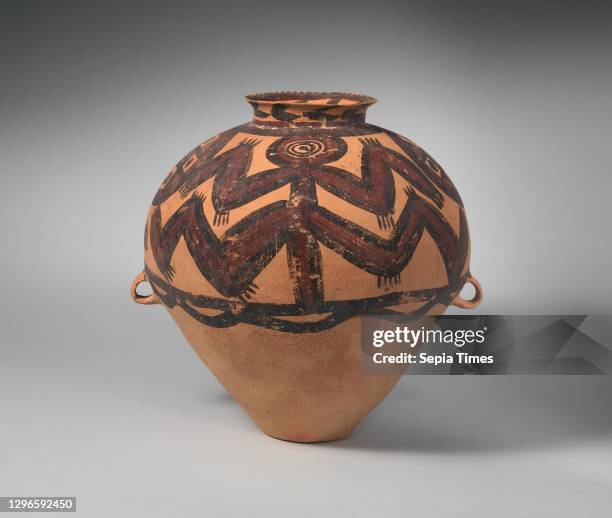 Jar with Painted Decoration of 'Frog' Pattern, Neolithic period, Majiayao culture, Machang phase, ca. 2300–2000 B.C., China, Earthenware with painted...