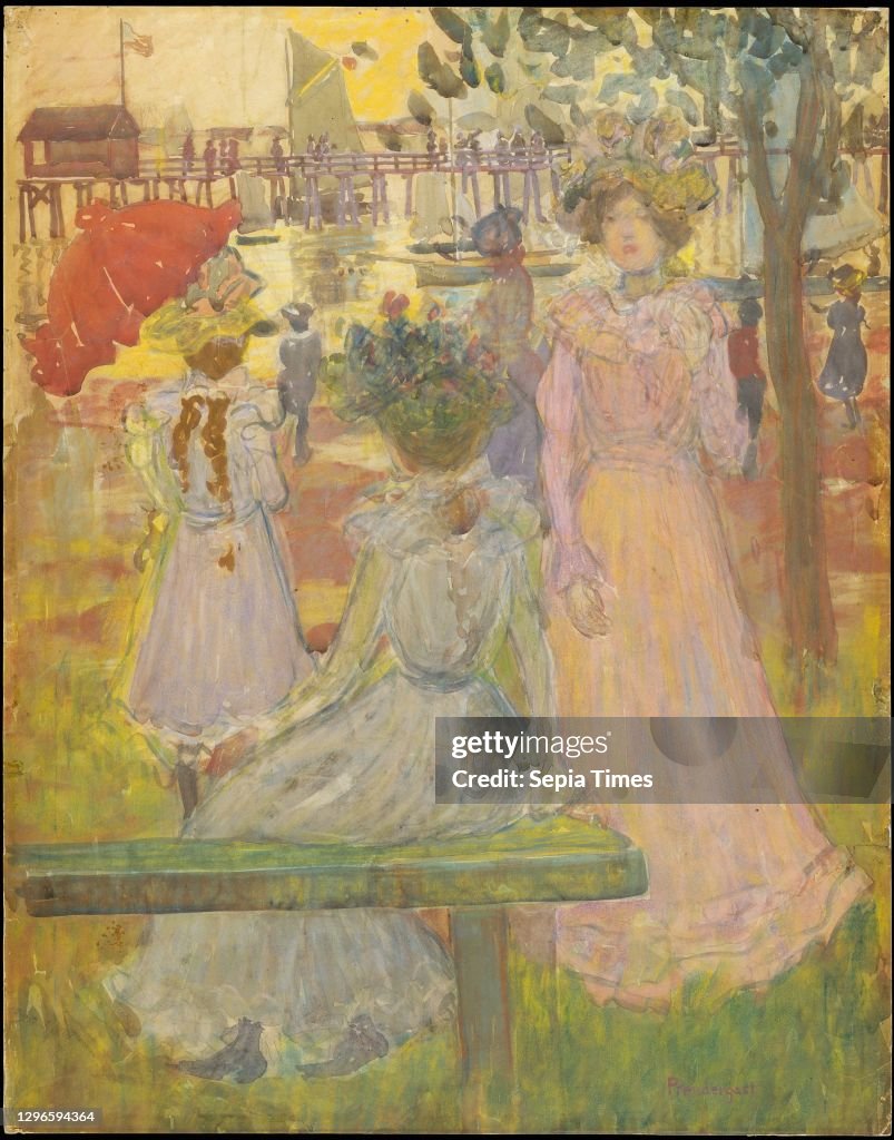 Late Afternoon, Summer, ca 1900-1905, Watercolor and pastel over pencil, bordered in pencil along lower edge, 20 9/16 x 16 1/8 in (522 x 41 cm), Drawings, Maurice Brazil Prendergast (American, St John-s, Newfoundland 1858-1924 New York)
