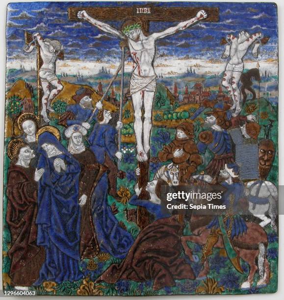 Plaque with the Crucifixion, 15th century, Made in Limoges, France, French, Painted enamel, copper, Overall: 9 7/16 x 8 7/8 x 1/16 in. ,...