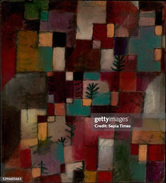 Redgreen and Violet-Yellow Rhythms Oil and ink on cardboard, 14 3/4 x 13 1/4in. , Paintings, Paul Klee , Klee did not embrace abstraction in sheer...
