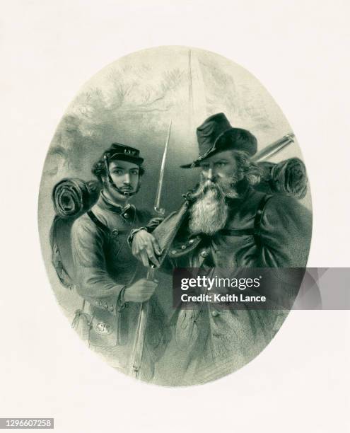 father and son union civil war soldiers - csa stock illustrations