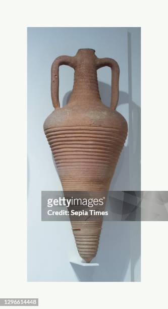 Terracotta transport amphora, Late Imperial, early 3rd century A.D, Roman, Terracotta, H. 33 7/16 in. , Vases, Red clay with pointed bottom, and...