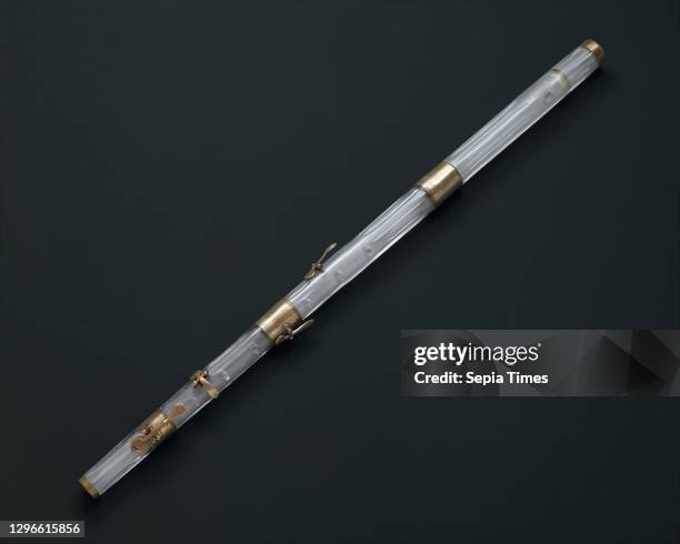 Transverse Flute in D-flat Paris, France, French, Glass, brass, Height: 24 3/4 in. , Aerophone-Blow Hole-side-blown flute , Claude Laurent , Claude...