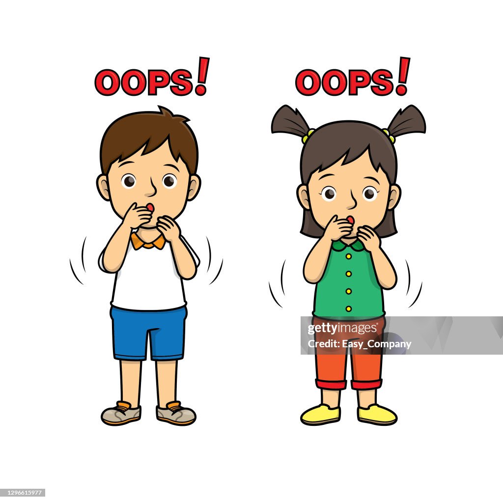 A Couple Of Children Saying Oops For Human Emotionfacial Expression  Conceptsused To Compose Teaching Materials In A Set That Expresses Emotions  High-Res Vector Graphic - Getty Images