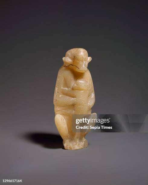 Vase in the Shape of a Mother Monkey with Her Young, Old Kingdom, Dynasty 6, ca. 2289-2255 B.C, From Egypt, Travertine , paint, h. 13.7 cm , This...