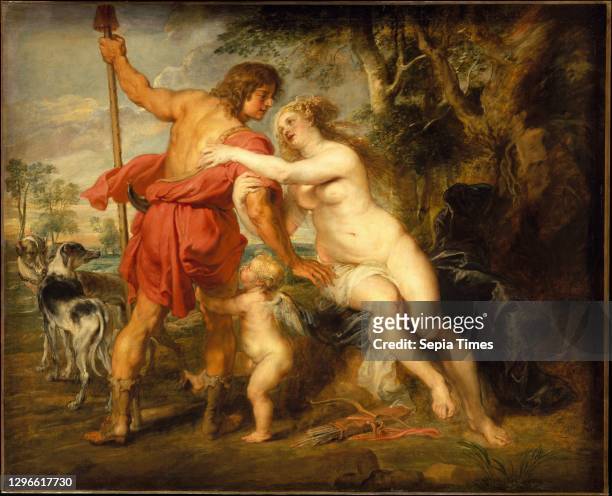Venus and Adonis, probably mid-1630s, Oil on canvas, With added strips, 77 3/4 x 95 5/8 in , Paintings, Peter Paul Rubens , The subject is from...