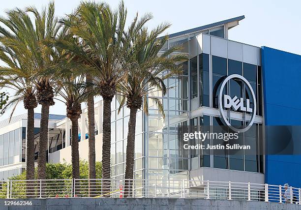 The Dell logo is displayed on the exterior of the new Dell research and development facility on October 19, 2011 in Santa Clara, California....