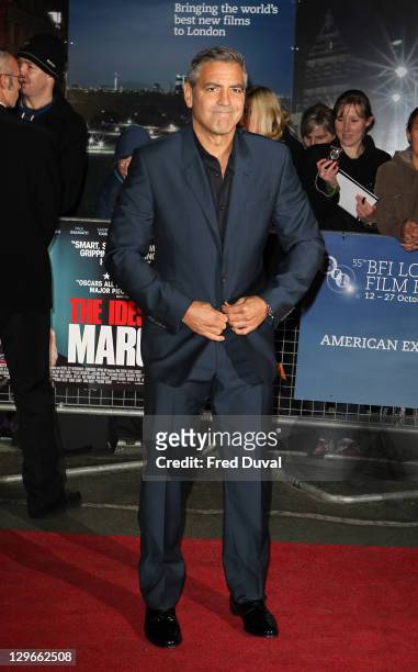 George Clooney attends the gala screening of The Ides Of March at The 55th BFI London Film Festival at Odeon West End on October 19, 2011 in London,...