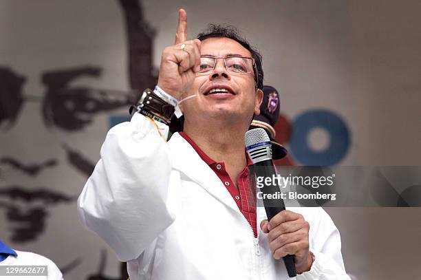 Gustavo Petro, candidate for mayor of Bogota, speaks at a campaign event in Bogota, Colombia, on Saturday, Oct. 15, 2011. Petro, the candidate for...