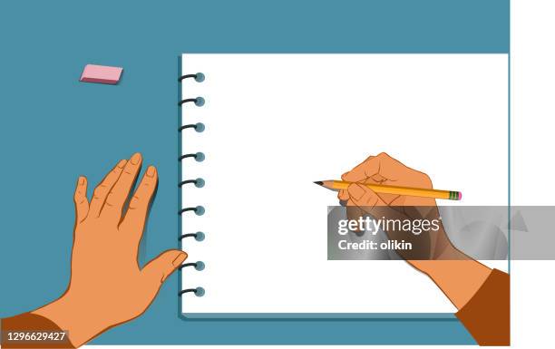 hands draw on notepad - right hand stock illustrations