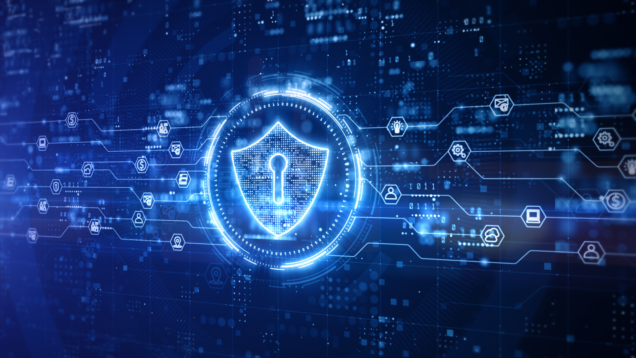 Shield Icon of Cyber Security Digital Data, Technology Global Network Digital Data Protection, Future Abstract Background Concept. 3D Rendering Shield Icon of Cyber Security Digital Data, Technology Global Network Digital Data Protection, Future Abstract Background Concept. 3D Rendering
