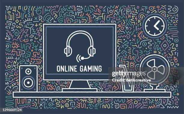 online gaming vector doodle design - esports stock illustrations