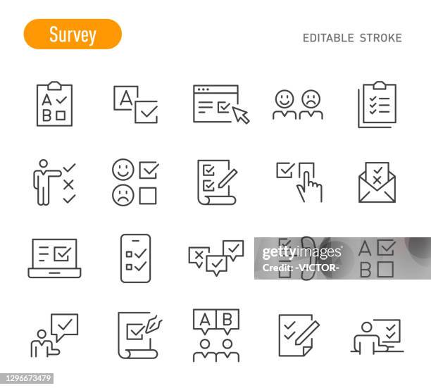survey icons - line series - editable stroke - client appreciation stock illustrations