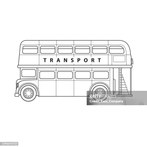 double decker bus,london tourist bus, public transportation. only black and white for coloring page, children book. - double decker bus stock illustrations