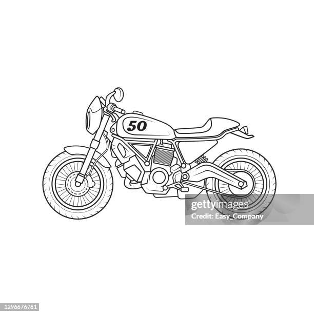 off-road-rennmotorrad-fahrzeug-cartoon. nur schwarz und weiß für malseite, kinder buch. - kleidung geordnet stock-grafiken, -clipart, -cartoons und -symbole