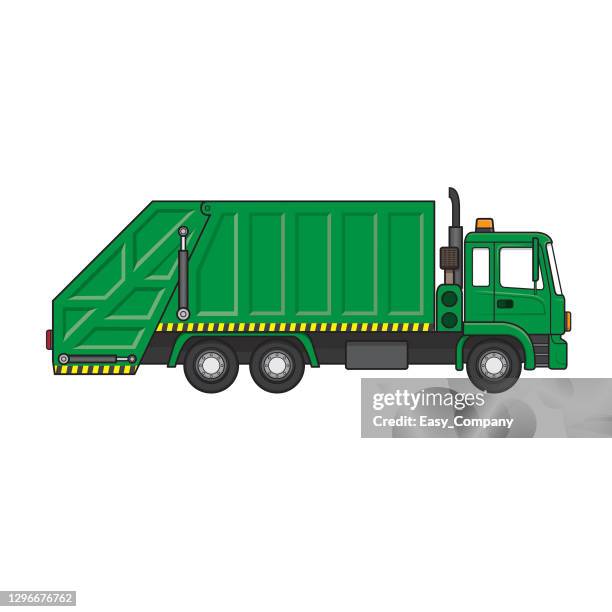 grüne müll-lkw-maschine fahrzeug cartoon. für malseite, kinder buch. - cartoon tire stock-grafiken, -clipart, -cartoons und -symbole