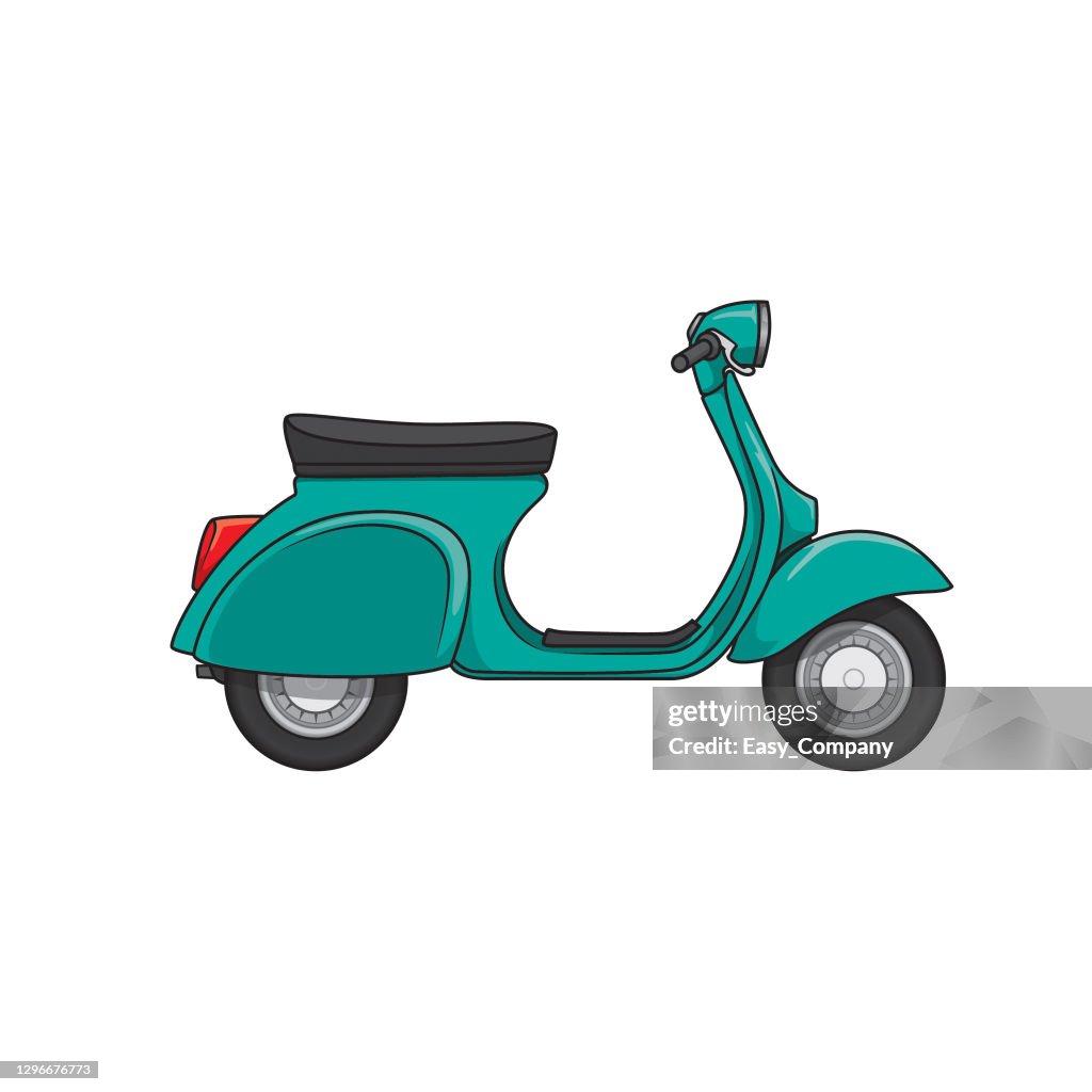 Traditional multicolored scooter vehicle transportation. Only black and white for coloring page, children book.