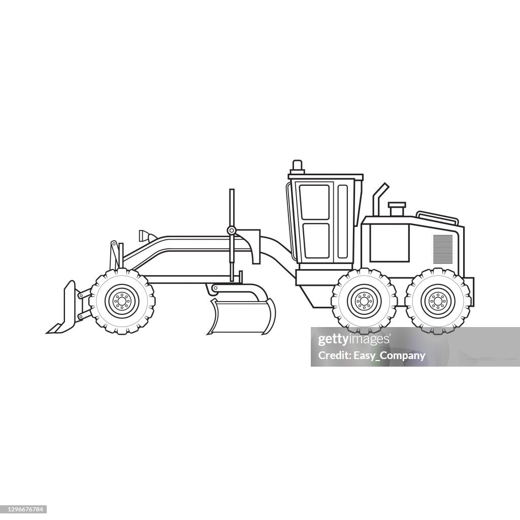 Estrutura da máquina de equipamentos de veículos de construção de grade rodoviária. Só preto e branco para colorir página, livro infantil.