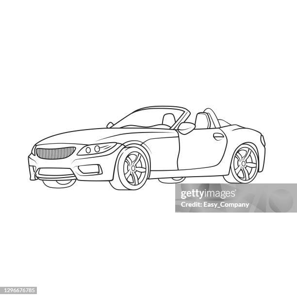 illustrations, cliparts, dessins animés et icônes de transport convertible de véhicule de voiture de sport superbe. seulement noir et blanc pour la page de coloriage, livre pour enfants. - stéréotype de la classe supérieure