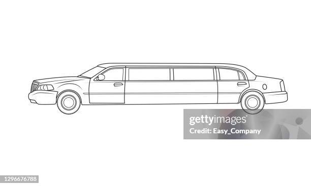 luxurious limousine vehicle transportation. only black and white for coloring page, preschool children book. - limousine stock illustrations