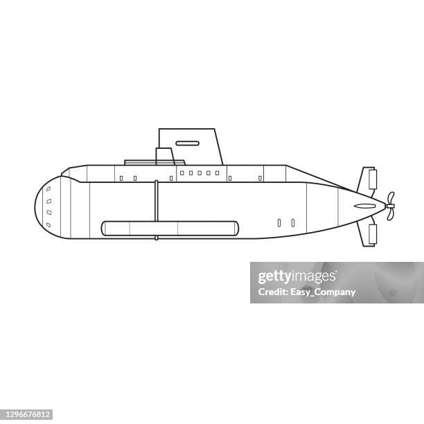 submerged submarine exploration equipment machine vehicle. only black and white for coloring page, preschool children first word book. - warship stock illustrations