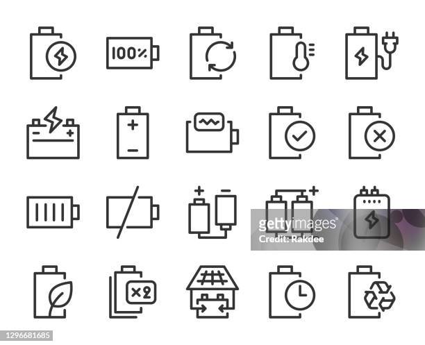 battery - line icons - lithium ion battery stock illustrations