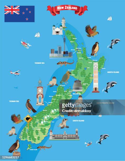 neuseeland reisekarte - new zealand map vector stock-grafiken, -clipart, -cartoons und -symbole