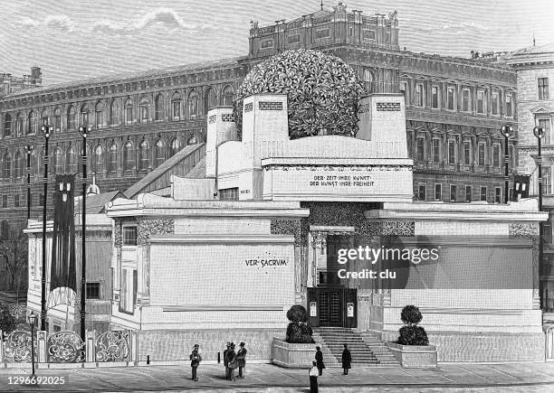 vienna, home of the artist house secession - vienna secession stock illustrations