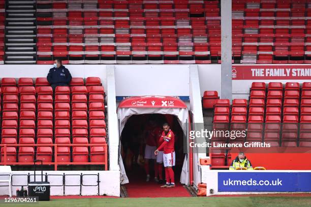 Lewis Grabban of Nottingham Forest prepares to lead the team out prior to the Sky Bet Championship match between Nottingham Forest and Middlesbrough...