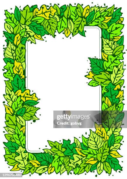 blank letter frame - abstract leaf background, springtime design element - tree canopy stock illustrations