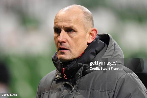 Heiko Herrlich, Head Coach of FC Augsburg looks on after the Bundesliga match between SV Werder Bremen and FC Augsburg at Wohninvest Weserstadion on...