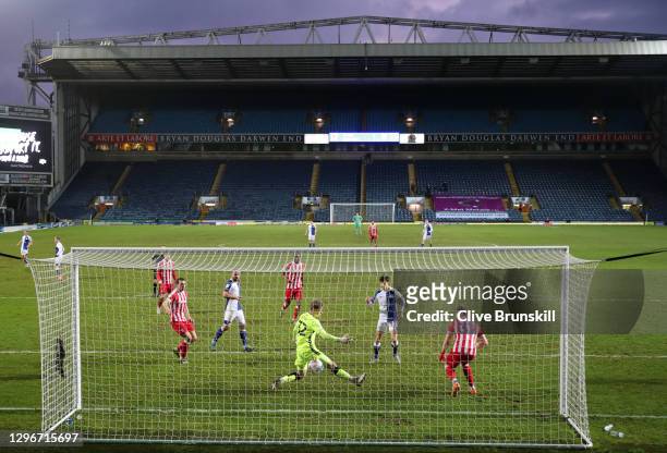 General view inside the stadium as John Buckley of Blackburn Rovers scores his team's first goal past Josef Bursik of Stoke City during the Sky Bet...
