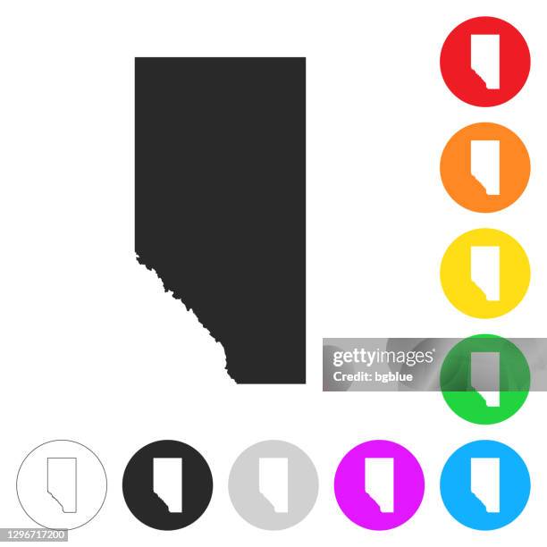 alberta map - flat icons on different color buttons - edmonton stock illustrations