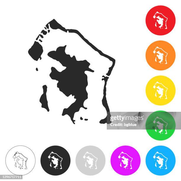 bora bora map - flat icons on different color buttons - bora bora stock illustrations