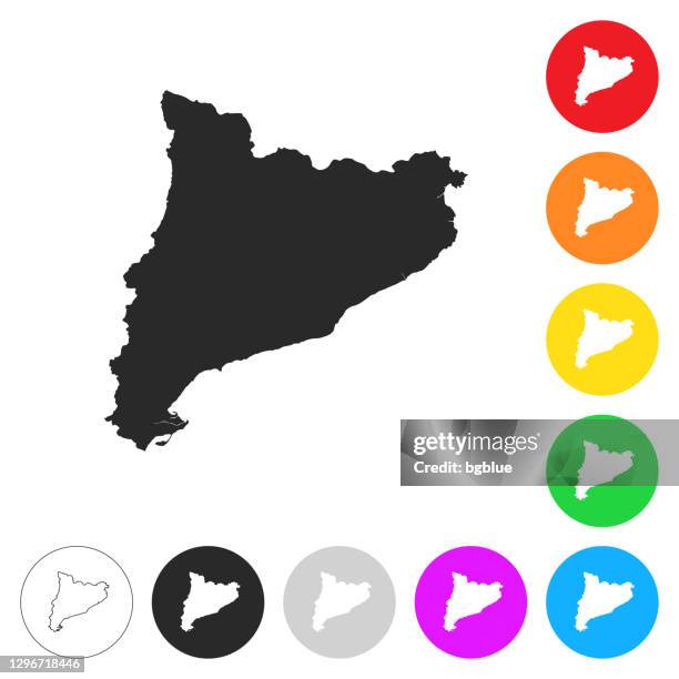 ilustraciones, imágenes clip art, dibujos animados e iconos de stock de mapa de cataluña - iconos planos en diferentes botones de color - mapa barcelona