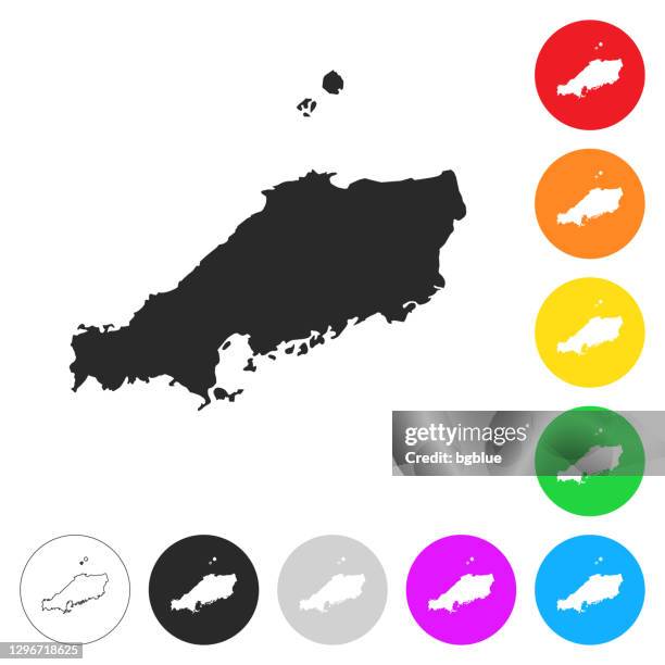 chugoku map - flat icons on different color buttons - hiroshima city stock illustrations