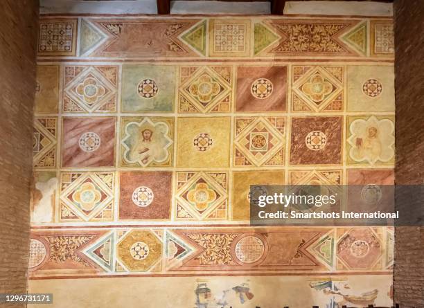 majestic medieval wall decoration in a church in codigoro, emilia-romagna, italy - codigoro stock pictures, royalty-free photos & images
