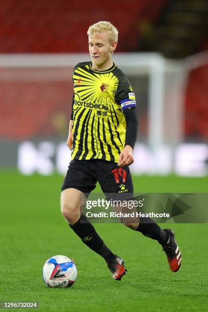 Will Hughes of Watford in action during the Sky Bet Championship match between Watford and Huddersfield Town at Vicarage Road on January 16, 2021 in...