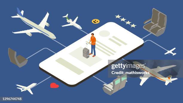 flight app illustration - airport isometric stock illustrations