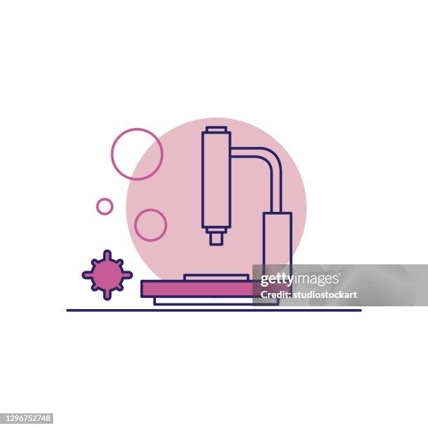 microscope vector line icon. editable stroke - microscope lens stock illustrations