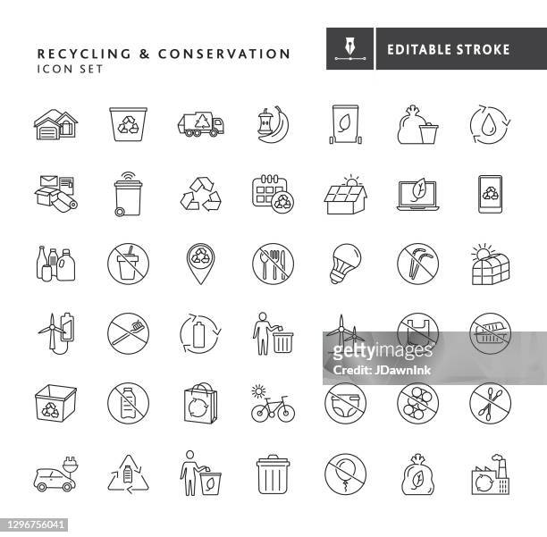 illustrazioni stock, clip art, cartoni animati e icone di tendenza di set di icone per il riciclaggio e la conservazione dell'ambiente - rifiuto