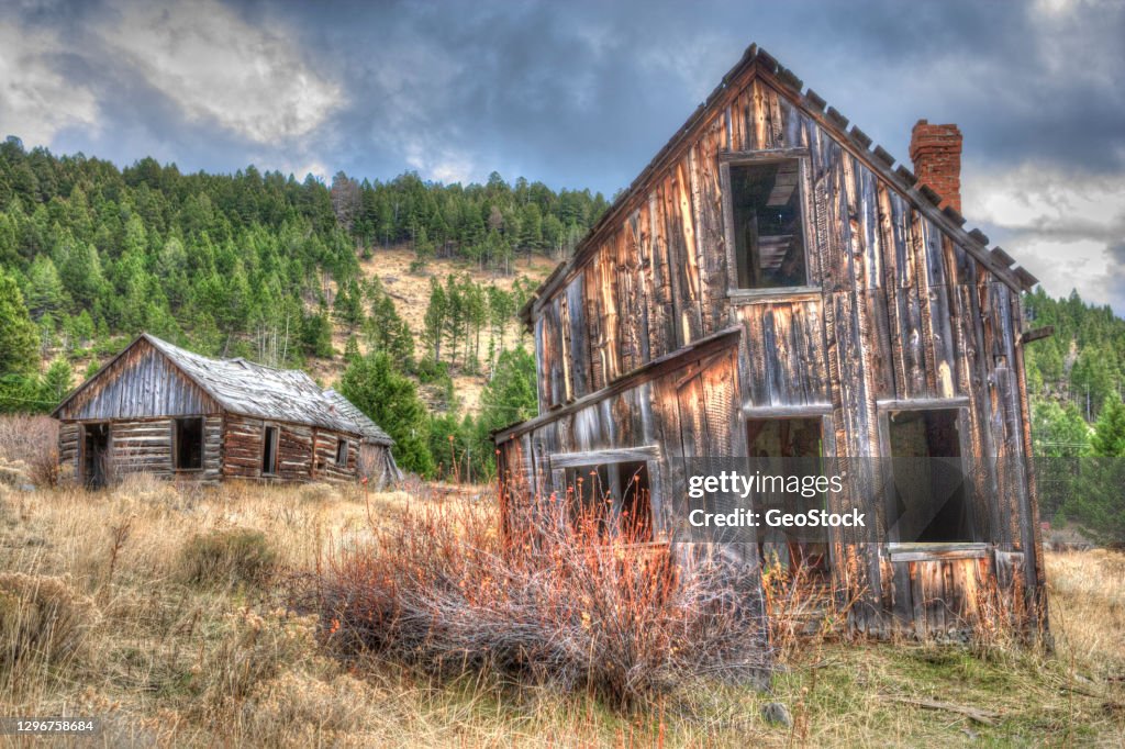 Rotting old houses in a mining ghost town