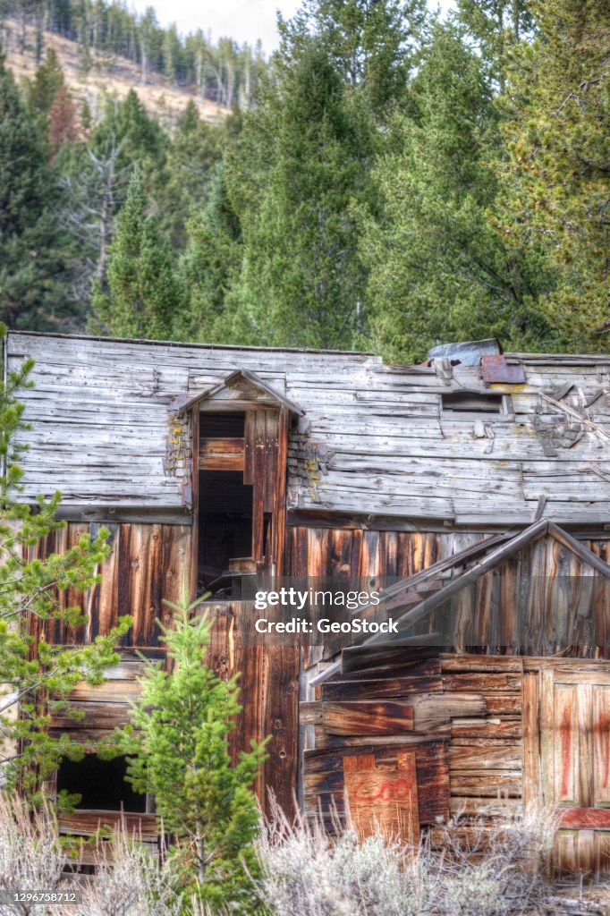 Rotting remains of an industrial building in a mining ghost town