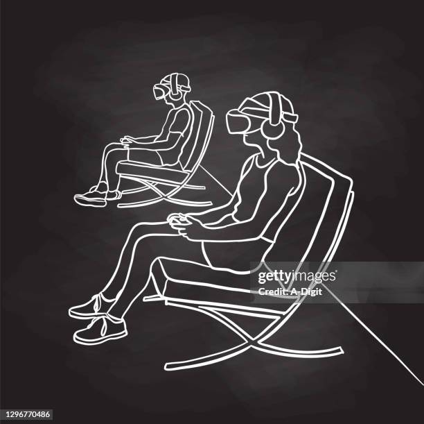 virtual reality seat chalkboard - virtual headset stock illustrations