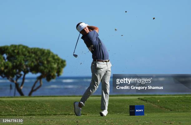 Keith Mitchell of the United States plays his shot from the 17th tee during the third round of the Sony Open in Hawaii at the Waialae Country Club on...